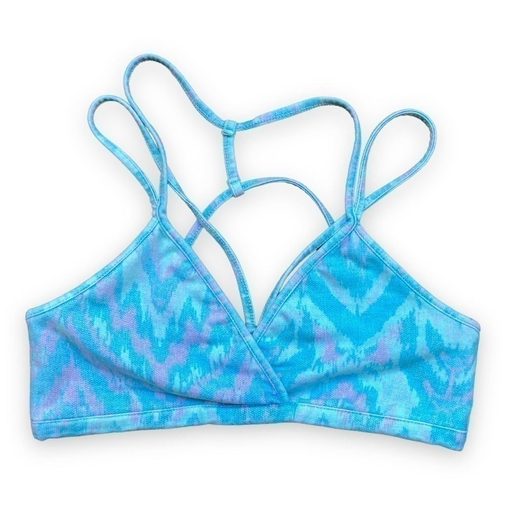 New Chaser Blue Ikat Surplice Sports Bralette | Size Extra Small